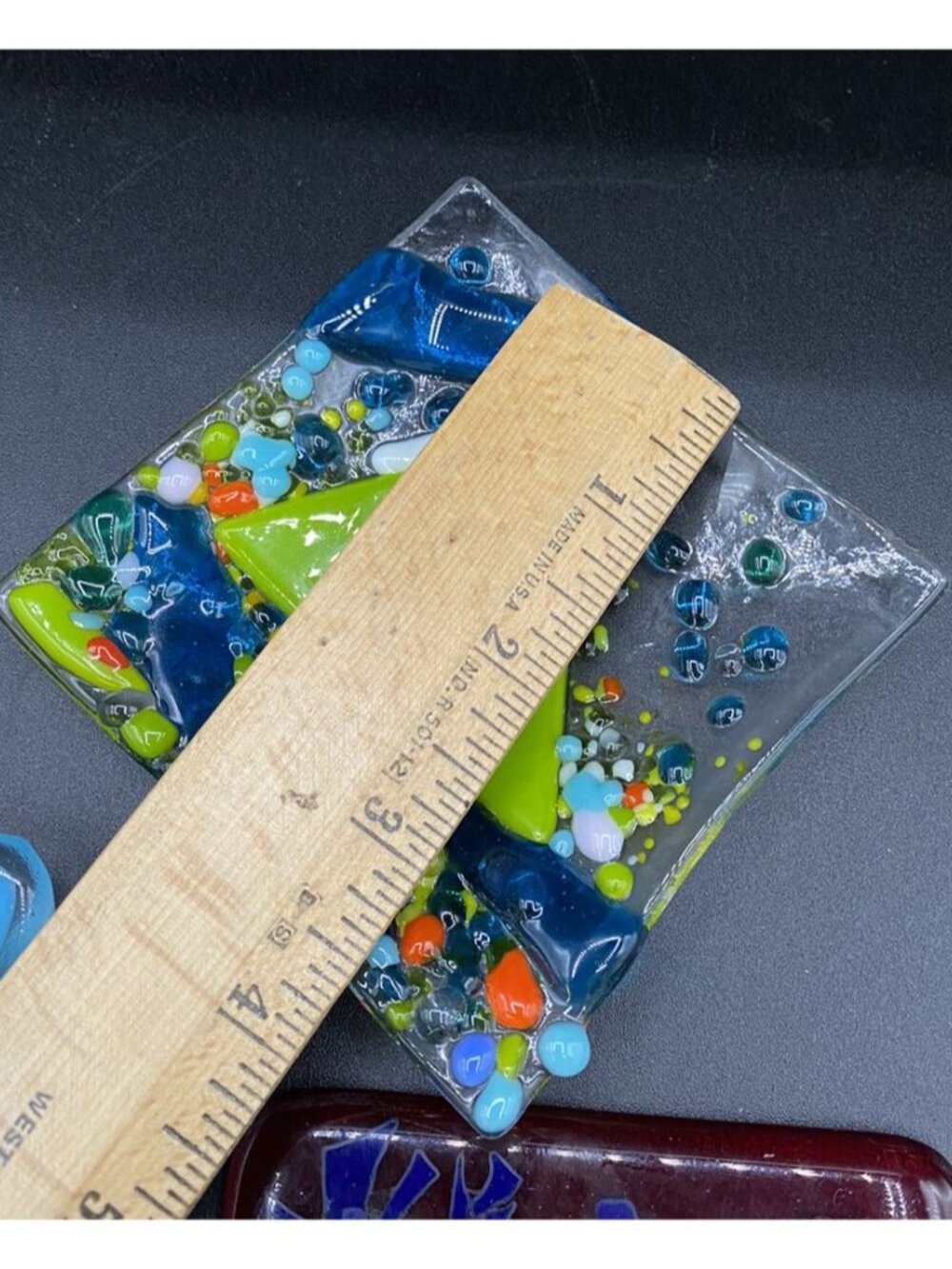 Fused Art Glass Coaster & Trinket Bowls Iris Flowers Abstract & Golf Flag LOT 3 - Picture 9 of 13